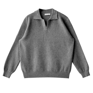 Nick Tian 老钱风V领肌理条纹纯色长袖针织衫男秋冬韩系百搭毛衣