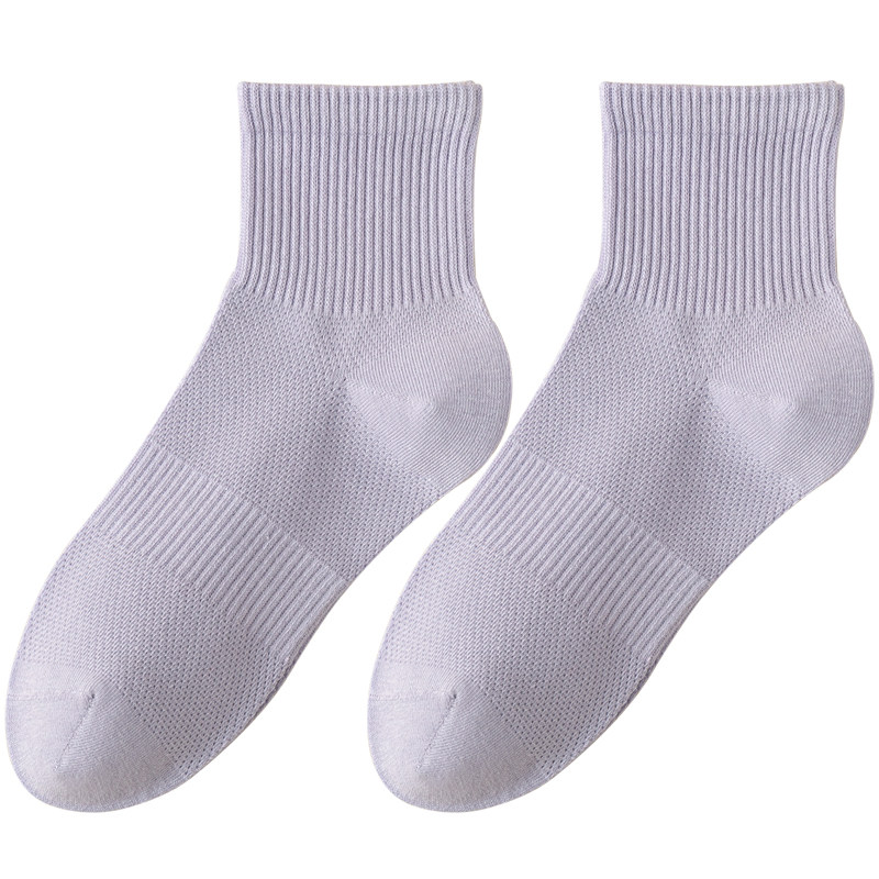 高质量纯棉中筒袜子女士春夏季薄款防臭100全棉白色运动长袜无骨