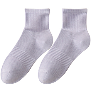 高质量纯棉中筒袜子女士春夏季薄款防臭100全棉白色运动长袜无骨