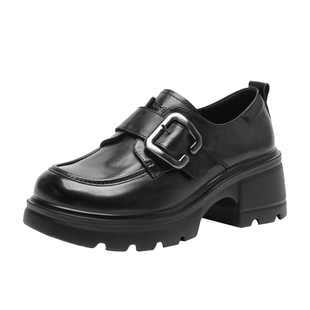 日泰真皮厚底乐福鞋女春季新款小个子增高鞋学院风粗跟通勤女单鞋