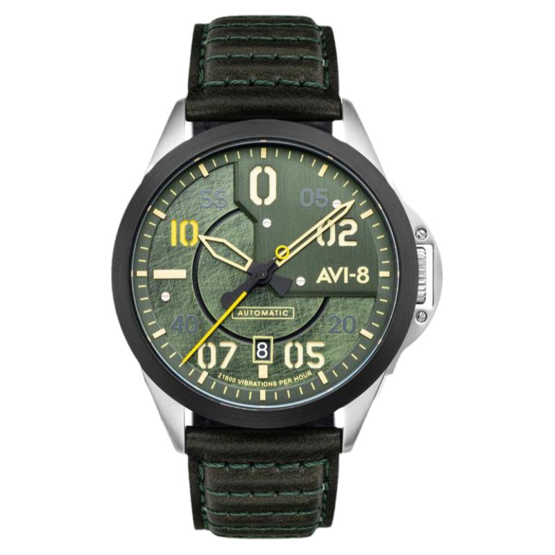 正品美国代购AVI-8欧美腕表休闲风军绿色百搭皮带表带日期石英表