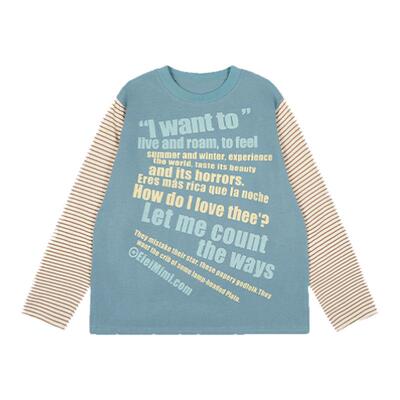 条纹拼接印花圆领内搭长袖t恤