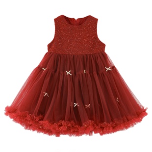 幼悠女童2025冬季新款圣诞加绒保暖网纱背心裙小香风女孩公主裙潮