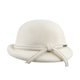 澳洲纯羊毛白色礼帽女秋冬天气质优雅百搭千金帽圆顶盆帽渔夫帽子