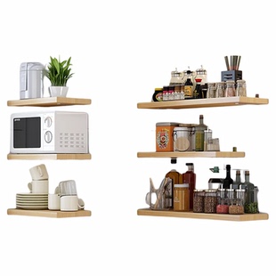 免打孔墙上置物架厨房隔板实木一字搁板墙壁书架壁挂浴室收纳架子