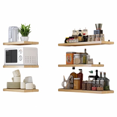 免打孔墙上置物架厨房隔板实木