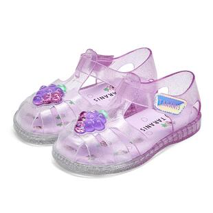 泰兰尼斯女童闪灯凉鞋夏季新款艾莎公主水晶鞋果冻鞋软底时尚鞋子