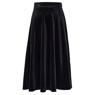 马天奴女装复古丝绒半身裙a字中长款裙子超好看酒红色伞裙小黑裙