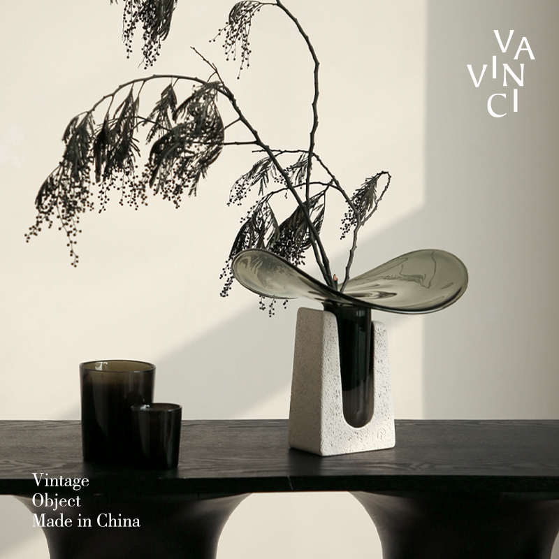 梵其 中古花瓶玻璃高级感花艺摆件客厅茶几餐边柜装饰品轻奢插花