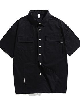 痞帅短袖衬衫男夏季工装高级感潮流港风潮牌日系五分半袖衬衣外套