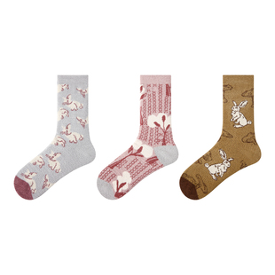 文艺复兴25秋冬款袜子女加绒加厚保暖珊瑚绒中筒袜复古冬季堆堆袜