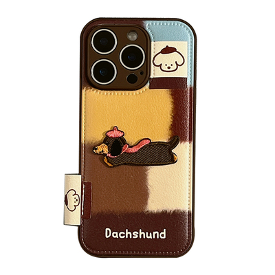 立体刺绣简约腊肠狗条纹手机壳