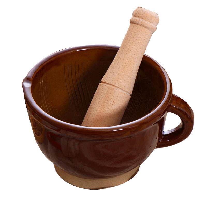擂钵陶瓷家用老式湖南冲辣椒的雷钵捣蒜锤大擂茶钵研磨器实木商用