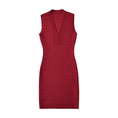 收腰显瘦无袖针织包臀背心连衣裙