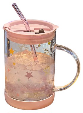 “漫天星星”带盖吸管玻璃杯