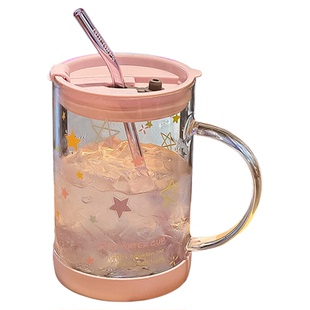 1000ml大容量玻璃杯高颜值耐高温喝水杯子女生带盖牛奶果汁吸管杯