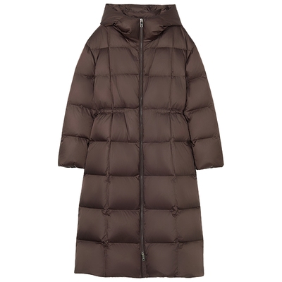 【匈牙利白鹅绒】LANCY/朗姿2025冬新款气质收腰连帽长款羽绒服女