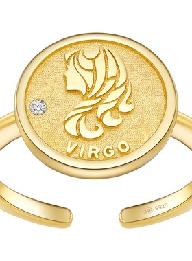 [HEFANG何方奥莱]星座金币戒指简约搭配施华洛世奇锆石开口指环