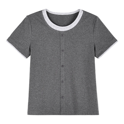 假两件正肩短袖t恤女显瘦上衣