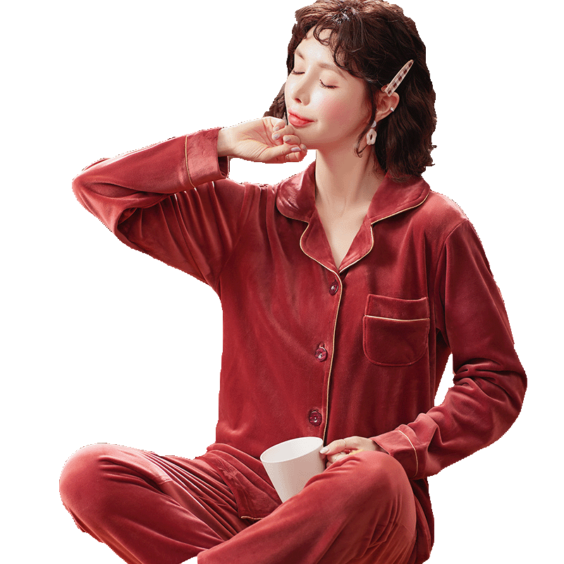 女士春秋薄款丝绸睡衣女夏短袖