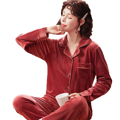 女士春秋薄款丝绸睡衣女夏短袖