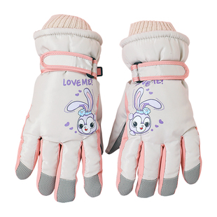 儿童滑雪手套冬季女宝可爱棉保暖加绒加厚青少年男童冬天玩雪防水