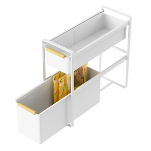 抽拉式调料架厨房油盐酱醋收纳架窄缝抽拉篮橱柜内分层置物架双层