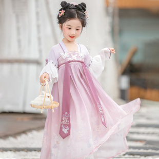中国风改良套装 秋季 长袖 马面裙女童汉服2023新款 儿童古装 明制唐装
