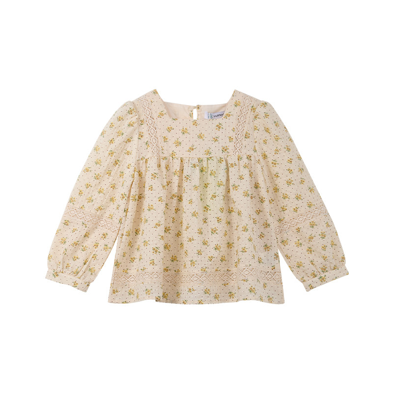 厵yuan春秋新款童装新中式国风休闲女童宝宝小女孩花版娃娃衫上衣