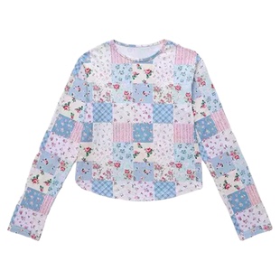 秒发！韩国设计师25冬smoothmo*d夏洛特花卉拼接圆领长袖棉T恤女