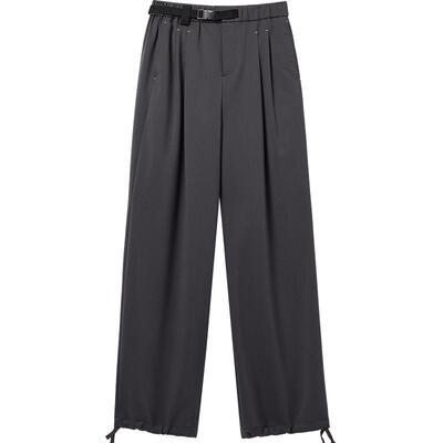 BLUE ERDOS 春季新品休闲通勤深灰色松紧腰卡扣裤女裤B256M1002