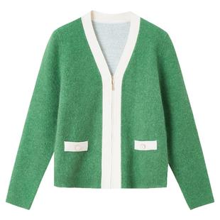 念奴娇马海毛羊毛开衫女秋冬新品V领加厚气质通勤毛衣女针织衫