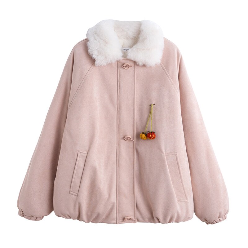 仿鹿皮绒外套少女秋冬加绒棉衣服