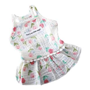狗狗裙子约克夏专用衣服春天可爱花朵吊带裙韩系小奶狗夏装连衣裙