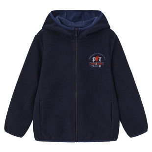 POLOWALK童装男童外套2025秋冬新款摇粒绒拉链上衣简约保暖连帽衫