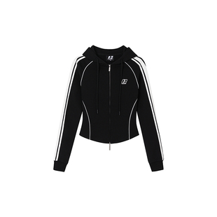 FORNINES显瘦修身空气层卫衣女连帽开衫春季美式辣妹短款运动外套