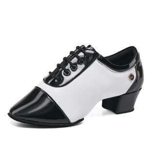 舞贝蕾男士专业儿童拉丁舞鞋男童黑白色软皮比赛专用舞蹈鞋软底鞋