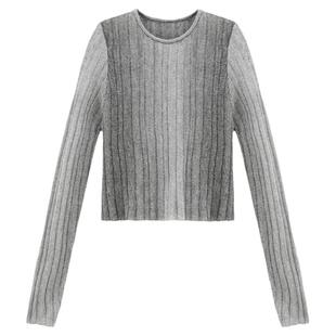 gcrues韩系双色显瘦毛衣春秋新款女装慵懒风别致上衣高级感