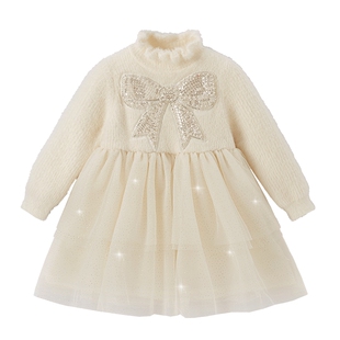 [保暖加绒]女童毛织裙秋冬大童儿童裙子公主裙女孩连衣裙宝宝上衣