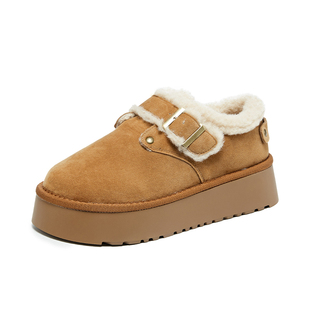 拉夏贝尔加绒勃肯鞋女冬季2025新款外穿加厚二棉鞋厚底毛毛雪地靴