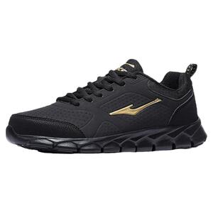 鸿星尔克纯黑男鞋皮面防水跑步鞋