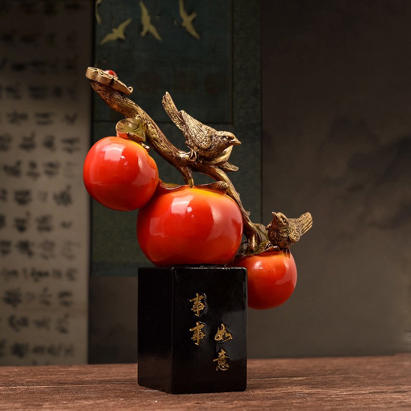 中式事事如意柿子摆件客厅摆放电视柜乔迁好玄关寓意礼物酒柜新居