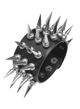 宽大钉灰色塑料圆球黑皮朋克手链