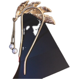 发簪日常通勤u形发插梳卡高级感森系珍珠发插梳流苏叶子上班发钗