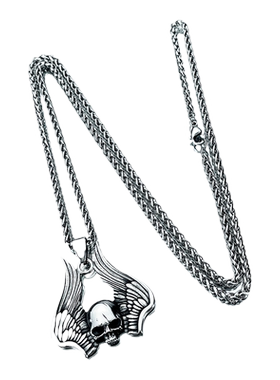 男钛钢嘻哈朋克羽翼翅膀骷髅项链