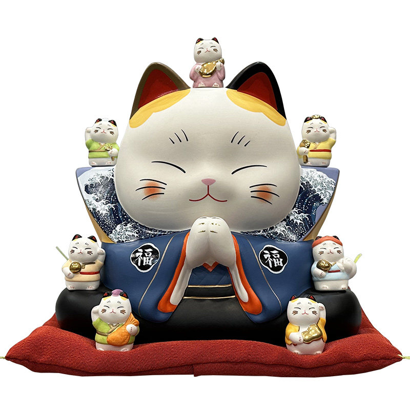 日本七福神招财猫存钱罐陶瓷摆件