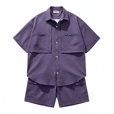 短袖衬衫男生夏季新款12学生潮牌衬衣短裤套装13青少年两件套15岁