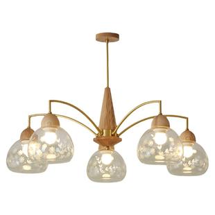 刻花玻璃吸顶中古北欧vintage 原木奶油日式客厅主灯卧室全铜吊灯