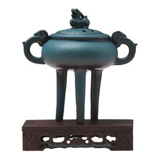 中式现代陶瓷盘熏香炉摆件镂空高脚三足桌面禅意软装书房书桌装饰