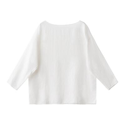 梭家 2026夏 亚麻落肩长袖上衣松弛感圆领百搭度假风文艺衫6145MH